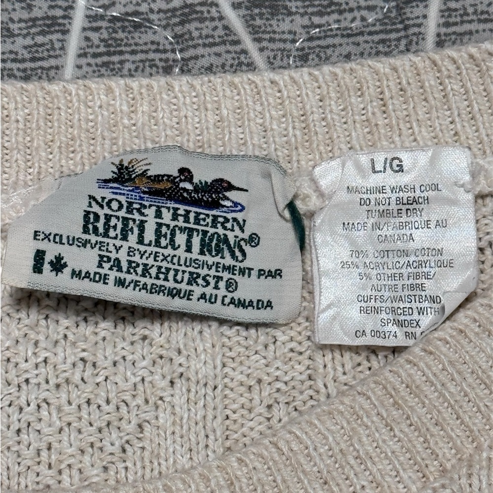 Northern Reflections Beige Cable Knit Sweater L Made in Canada - Picture 5 of 9